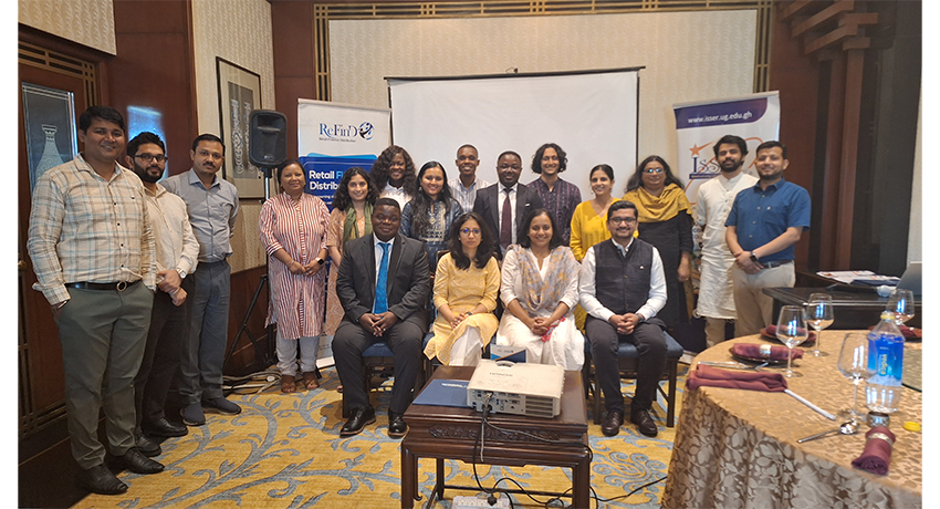 Some of the participants pose for a photo with Prof. Quartey, alongside Dr. Osarfo, Communications Manager, Vicentia Quartey, and Research Assistant Derek Walt-Collins