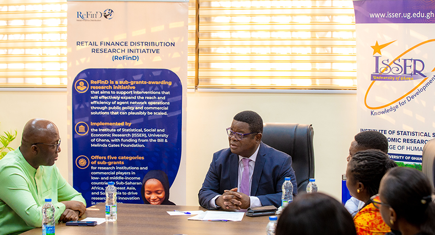 Prof. Peter Quartey articulates the strategic vision of the MobileMoney LTD and ReFinD partnership, engaging representatives from both organizations during the landmark research collaboration signing.