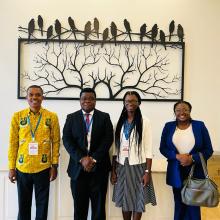 ReFinD Executive Director, Prof. Peter Quartey (2nd from left); Project Director, Adadzewa Otoo (first right); and team members Mariam French-Anaman  and (2nd from right) and Derick Walt-Collins (first from left) at E2A 2023